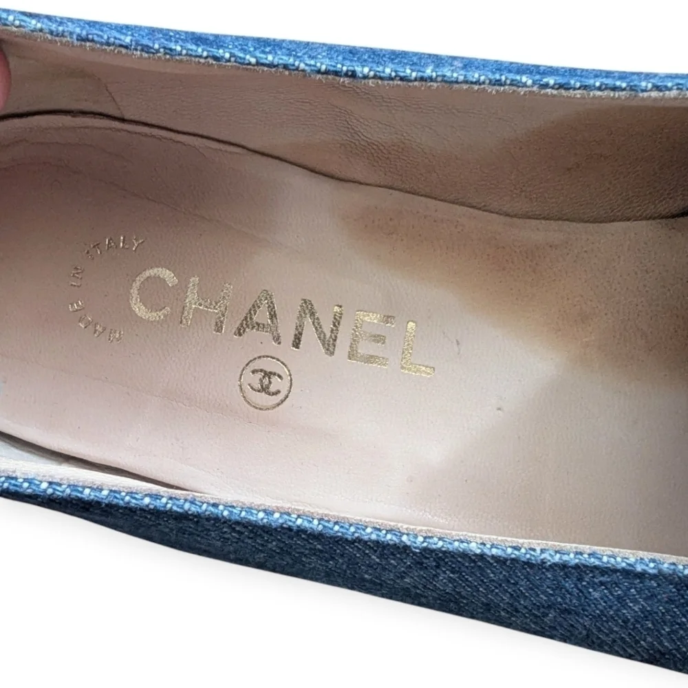 Vintage Y2K Chanel Denim Loafers Rare Designer Luxury Slip-On Shoes Flats Sz 10